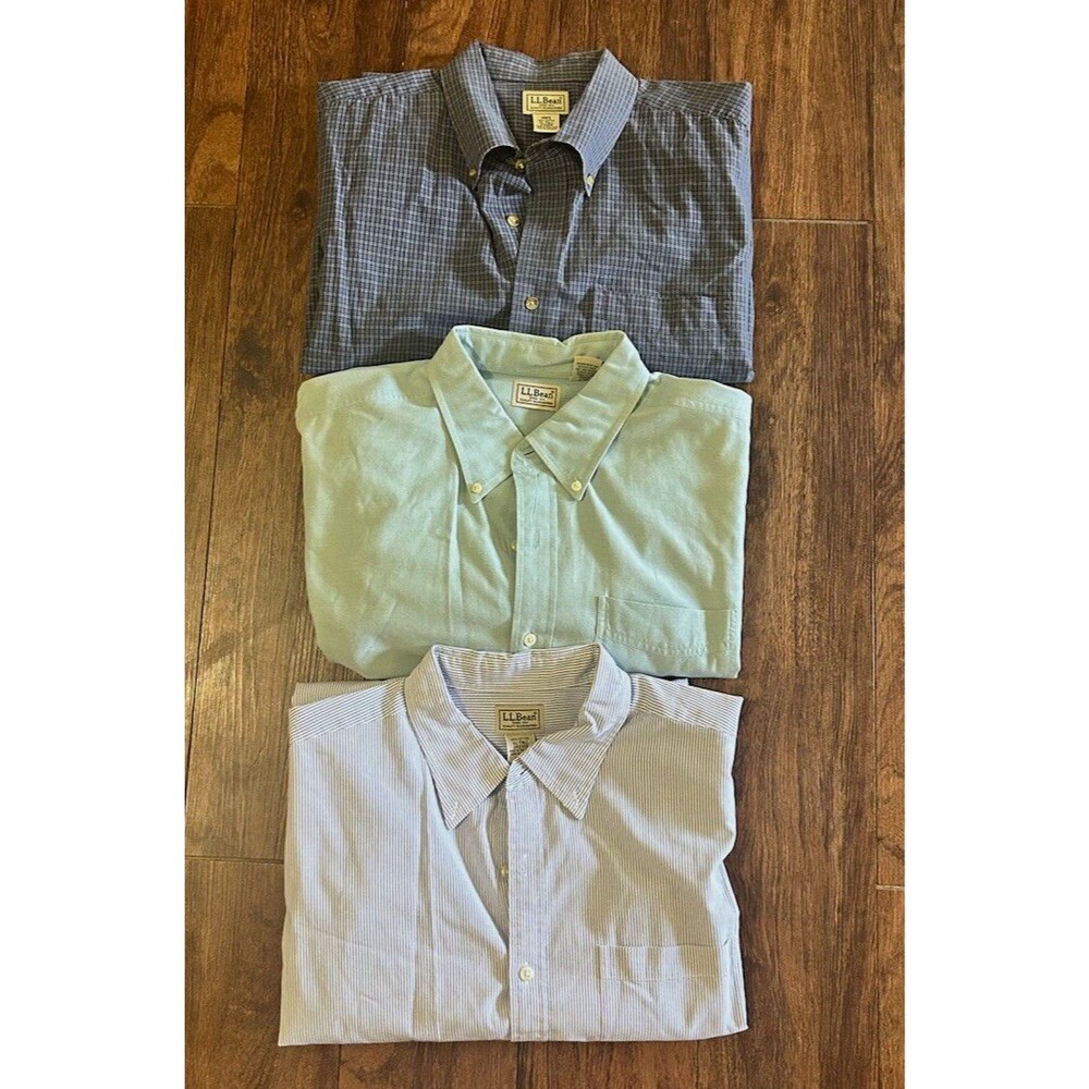 Men’s XL Tall L.L.Bean 3 Shirt Lot Short Sleeve Button Down Cotton XLT Blue